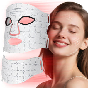 Red Light Mask for Face and Neck - Facial Skin Care Device, Portable, Lightweight, Rechargeable and Ergonomic Design for Home (White)